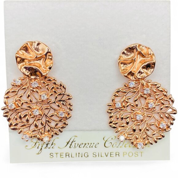 FAC Vine Branch CZ Rose Gold Tone Dangle Earrings NWT - Picture 1 of 5